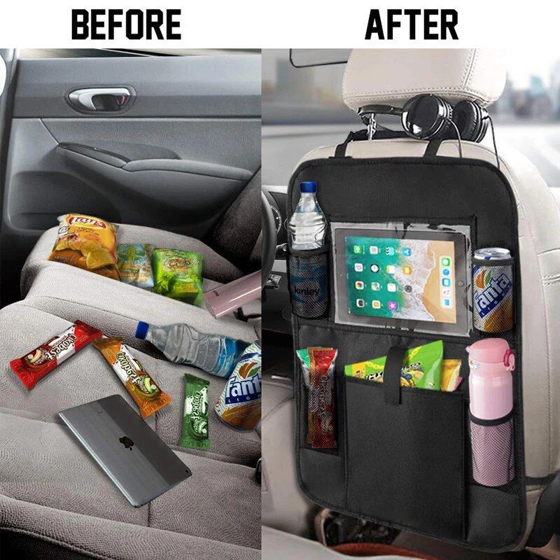 car seat back organizer with anti-kick mat, view 5 - MRSLM