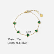 gold plated green heart bracelet, view 7 - MRSLM