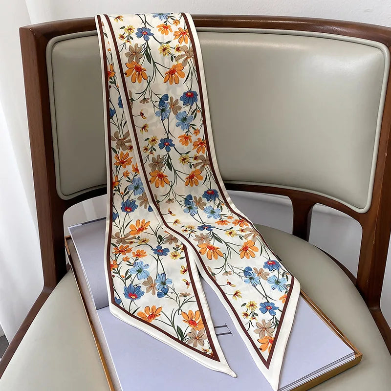 Floral print long polyester scarf, view 2 - MRSLM