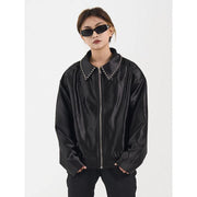 Glossy rivet zip jacket for women, view 3 - MRSLM