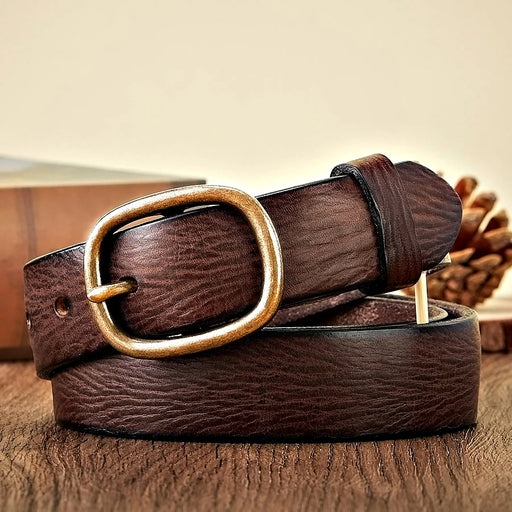 women's 2.8CM cowhide leather belt copper buckle, view 2 - MRSLM