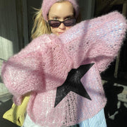 round neck star knit pullover sweater, view 2 - MRSLM