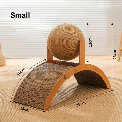 wooden cat scratcher with sisal ball, view 2 - MRSLM