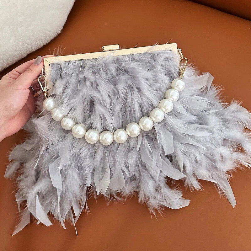 feather pearl top-handle clutch, view 2 - MRSLM