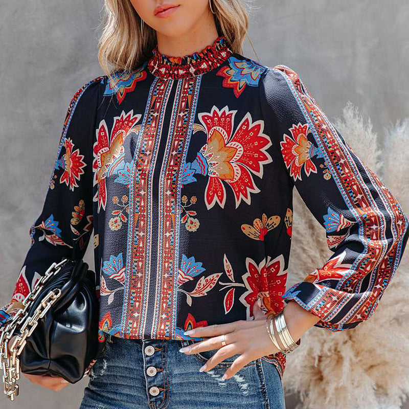 women's printed long sleeve loose shirt, view 7 - MRSLM