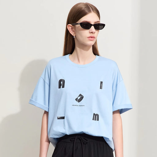 women's letter print short-sleeve cotton top - MRSLM