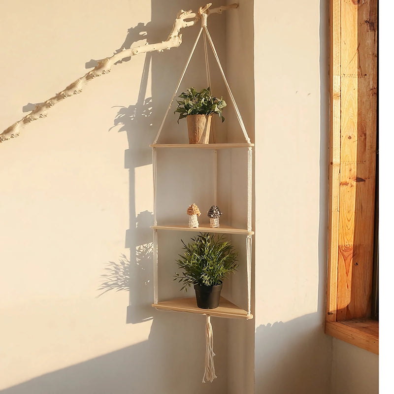 macrame floating shelf, view 5 - MRSLM