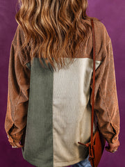 Women's color-block corduroy shirt jacket, view 3 - MRSLM
