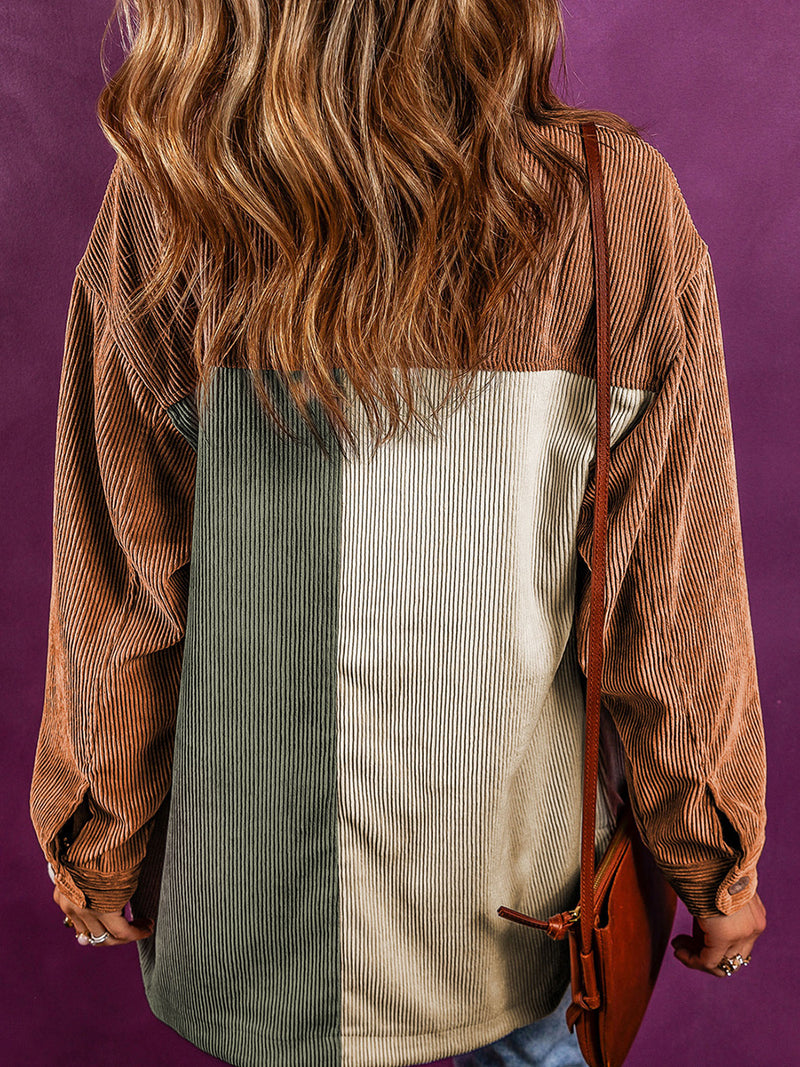Women's color-block corduroy shirt jacket, view 3 - MRSLM