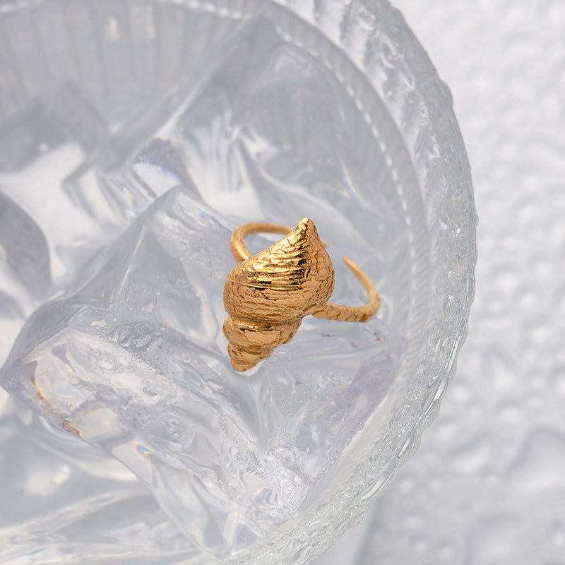 conch textured gold plated ring, view 4 - MRSLM