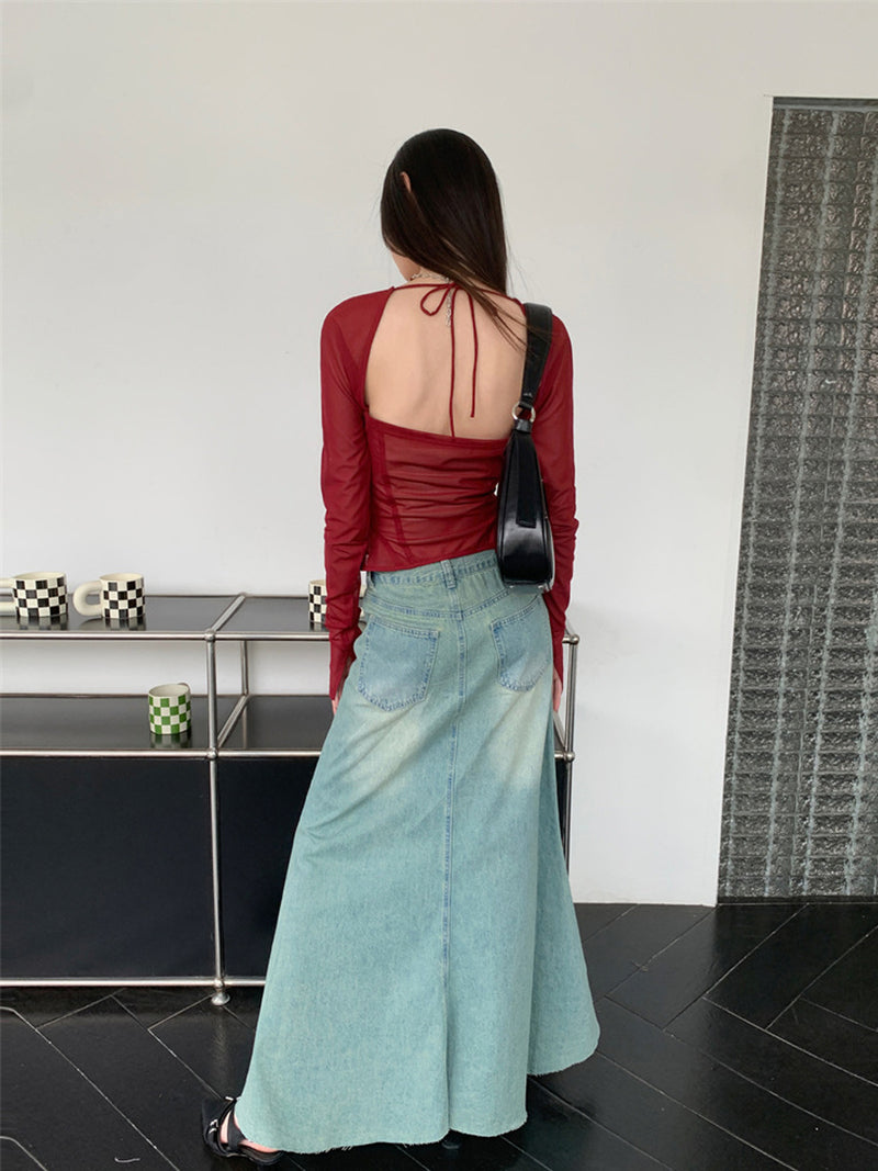 long sleeve lace-up corset top, view 4 - MRSLM