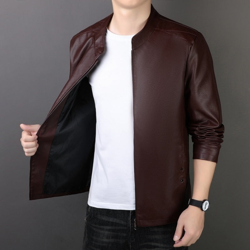 men's loose PU leather coat, view 3 - MRSLM