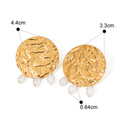 retro gold plated hammered pearl earrings, view 3 - MRSLM