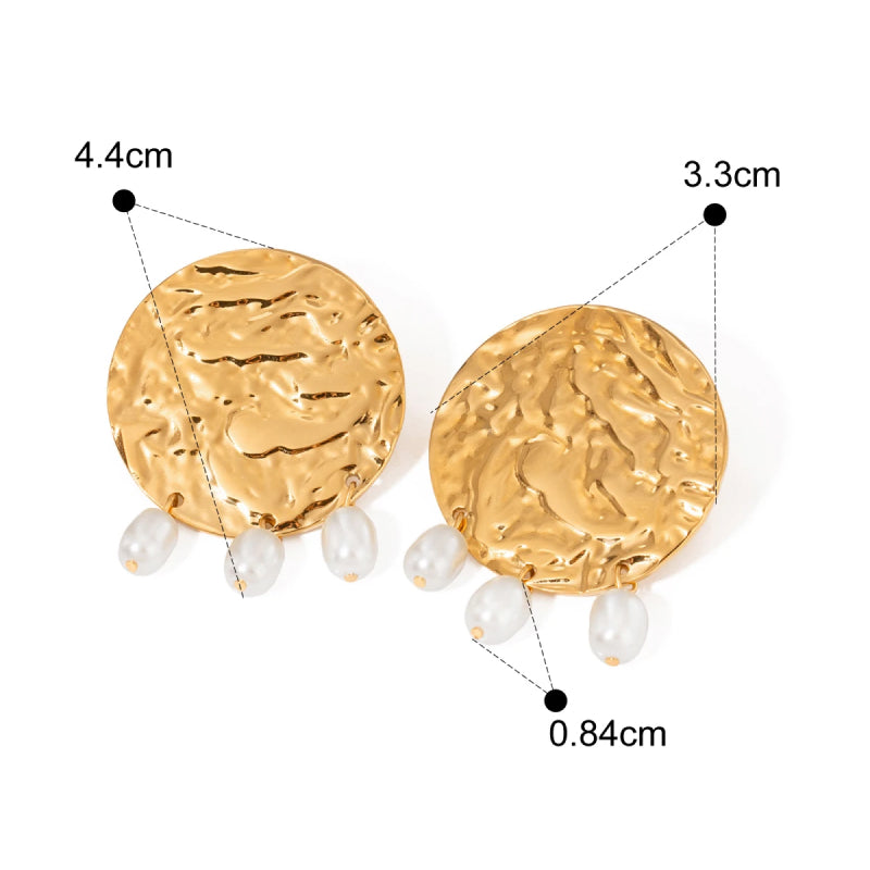 retro gold plated hammered pearl earrings, view 3 - MRSLM