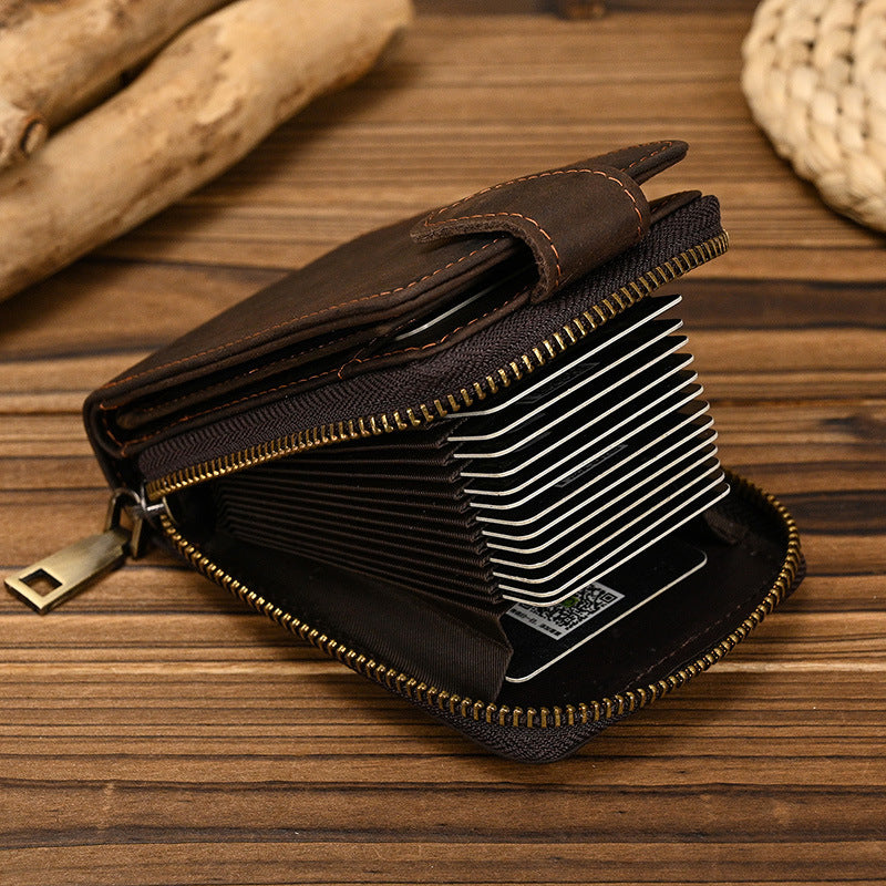 men's crazy horse leather zipper wallet - MRSLM