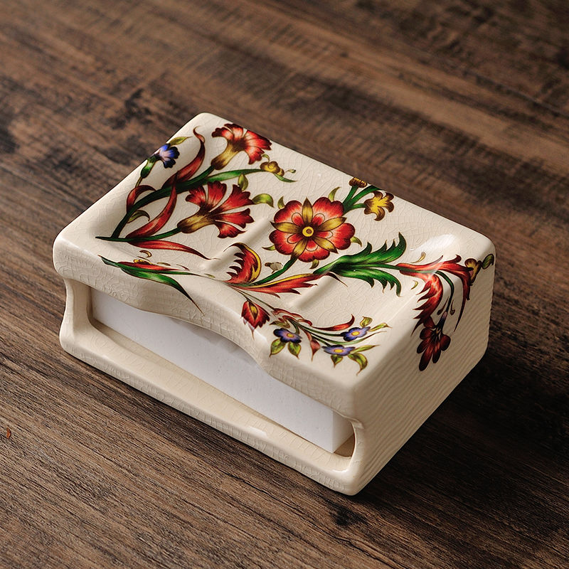 european ceramic soap box with double drain, view 3 - MRSLM