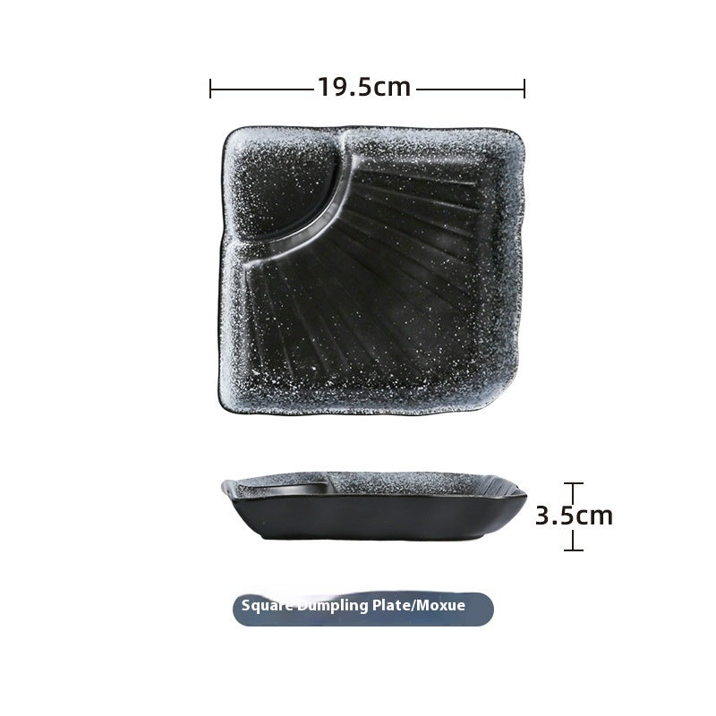 ceramic dumpling plate with sauce compartment, view 9 - MRSLM