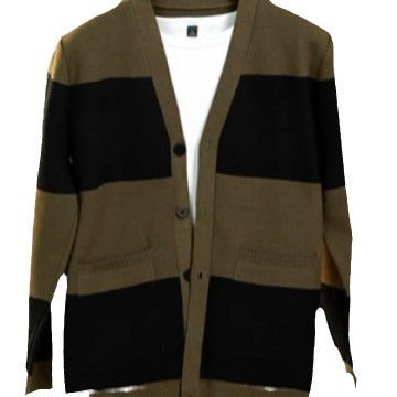 Spring And Autumn Men's Striped Cardigan Single-breasted Long Sleeve Color Matching Casual Sweater Coat