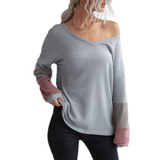 color block waffle v-neck knit pullover, view 5 - MRSLM