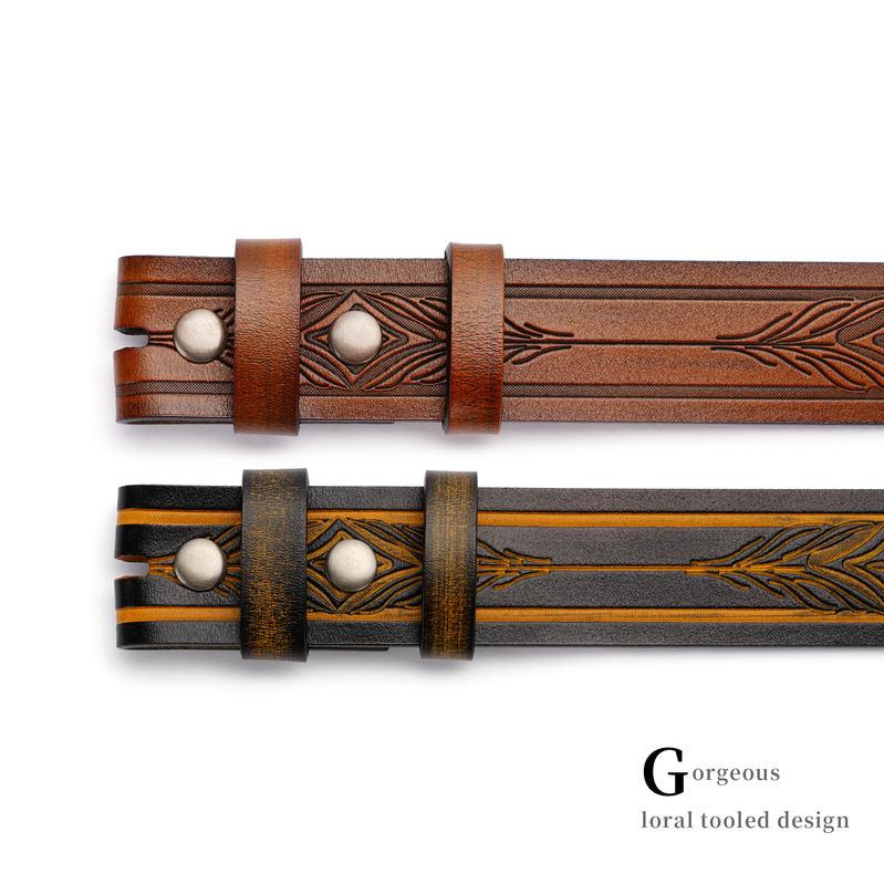 genuine leather vintage embossed western belt, view 8 - MRSLM