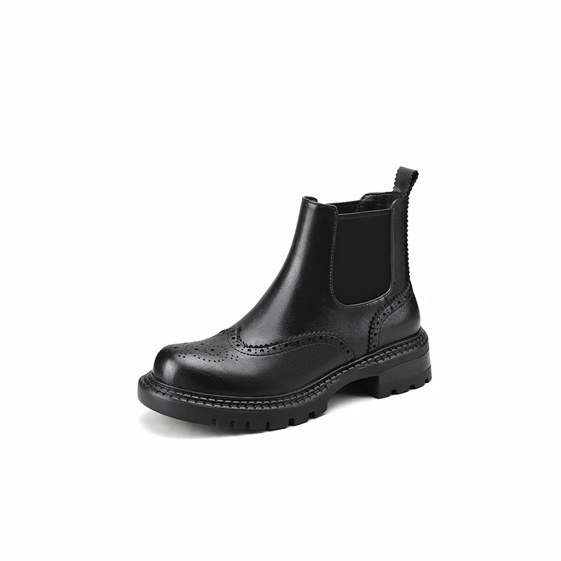 women's leather ankle boots with thick heels, view 2 - MRSLM
