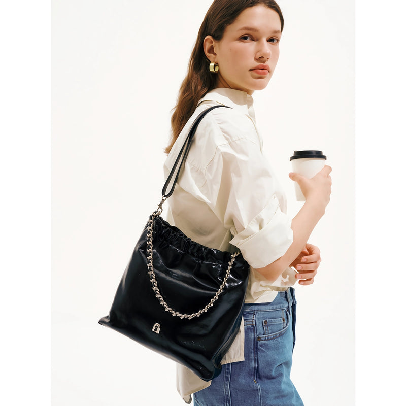 split leather chain tote bag, view 10 - MRSLM