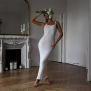 minimalist knitted suspender dress, view 2 - MRSLM