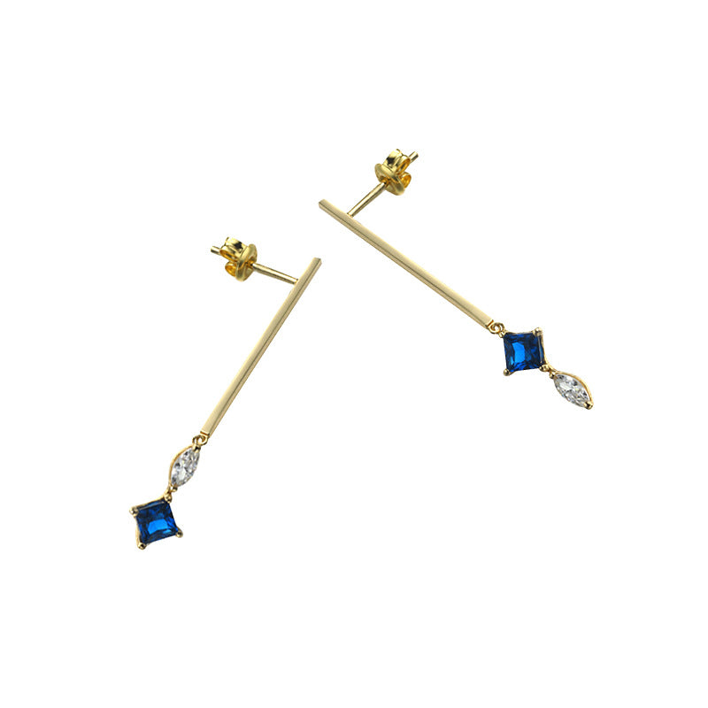 asymmetric blue zircon silver stud earrings, view 6 - MRSLM