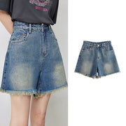 high waist tassel denim shorts, view 3 - MRSLM