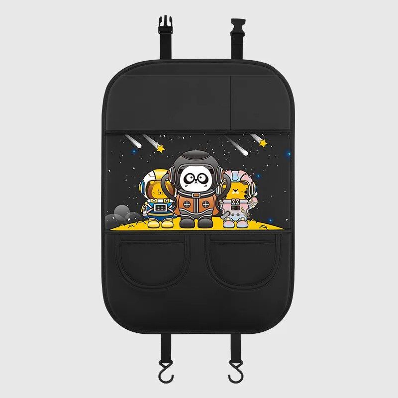 Car Seat Back Protector with Cartoon Design & Storage Pocket