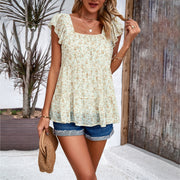 floral square neck ruffled top, view 11 - MRSLM