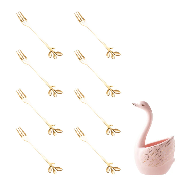 ceramic swan fruit fork set, view 3 - MRSLM