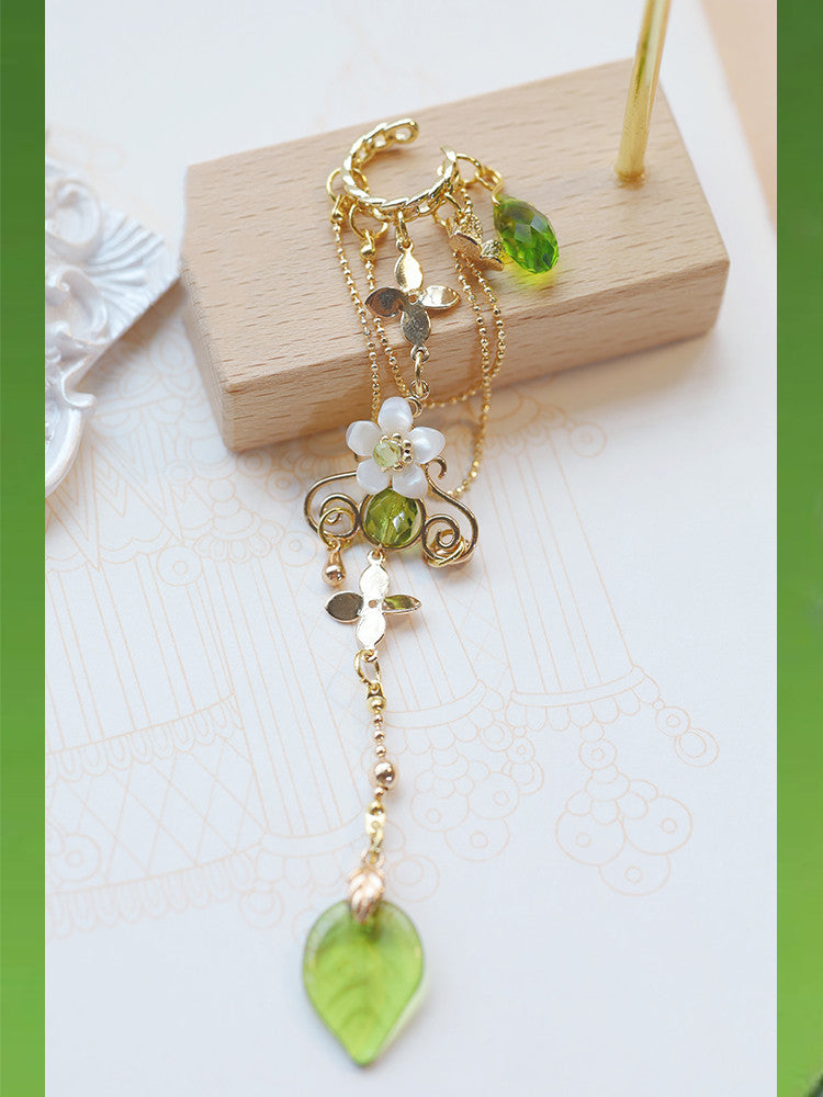 green pearl tassel ear cuff, view 5 - MRSLM