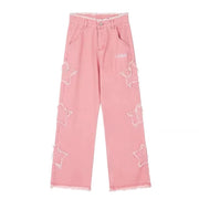 pink wide leg jeans, view 7 - MRSLM