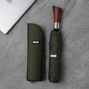 automatic folding umbrella with wooden handle, view 3 - MRSLM