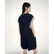 Sleeveless round neck navy top, view 5 - MRSLM