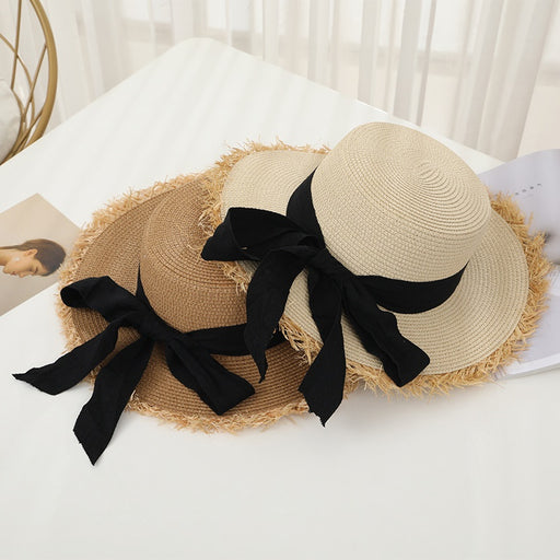 flat top straw sun hat with bowknot - MRSLM