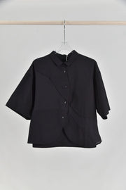 retro patchwork lapel short sleeve shirt, view 4 - MRSLM