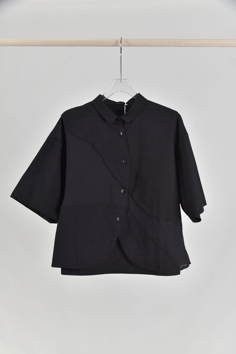 retro patchwork lapel short sleeve shirt, view 4 - MRSLM