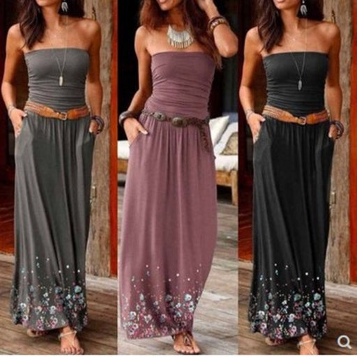 Tube top off-shoulder long floral dress - MRSLM