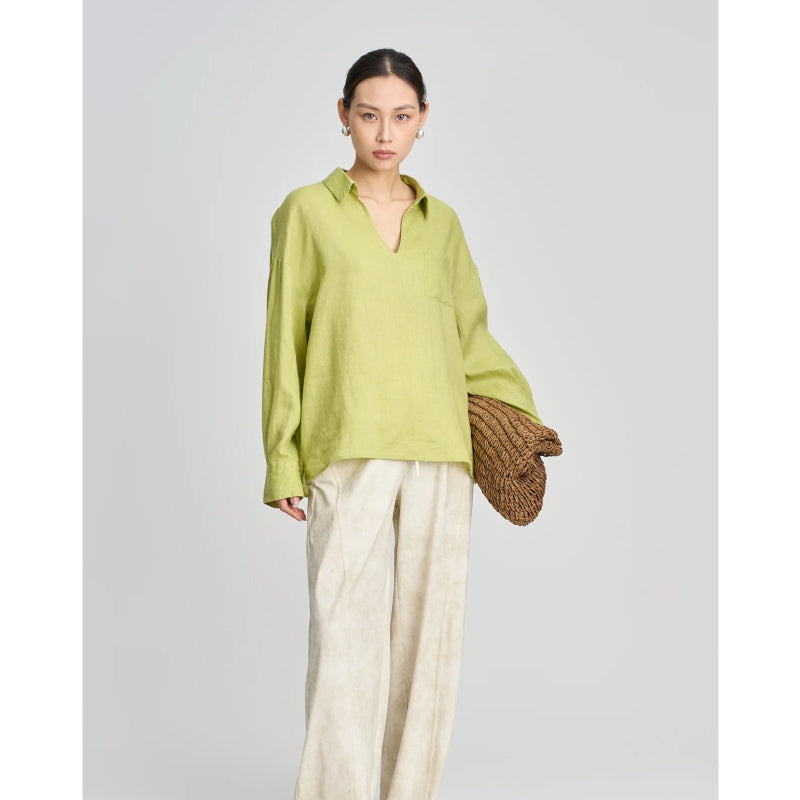 Linen V-neck shirt, view 7 - MRSLM