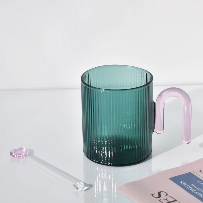 heat resistant glass mug with colorful handle, view 4 - MRSLM
