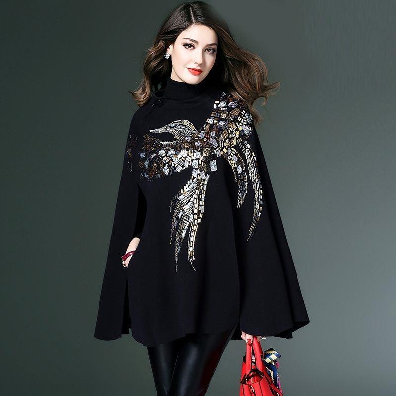 women's thick pullover sweater cloak, view 4 - MRSLM