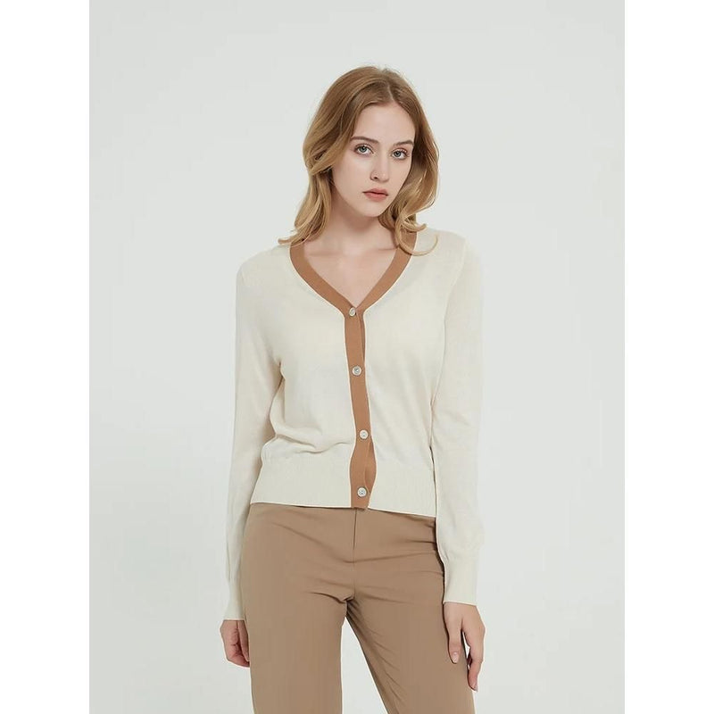 silk and wool blend v-neck cardigan, view 3 - MRSLM