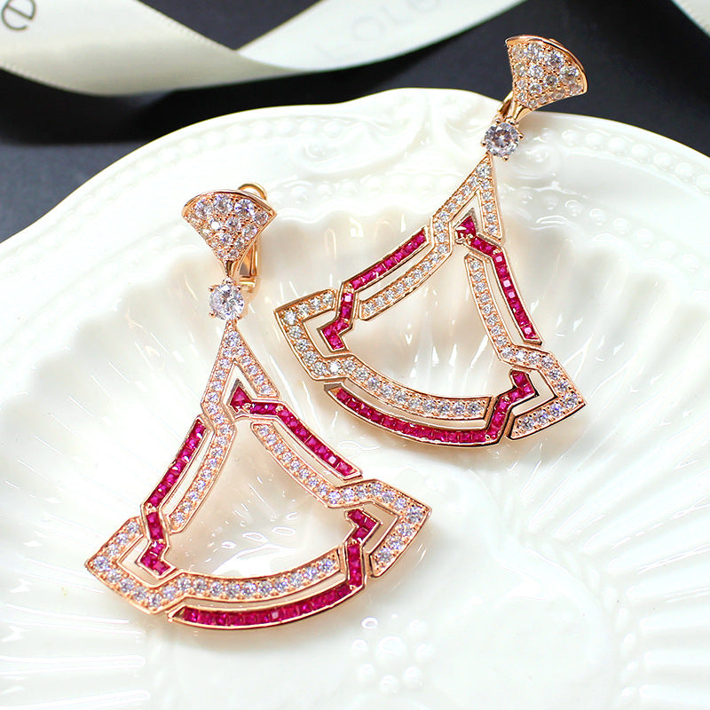 triangle zircon necklace and earring set, view 2 - MRSLM