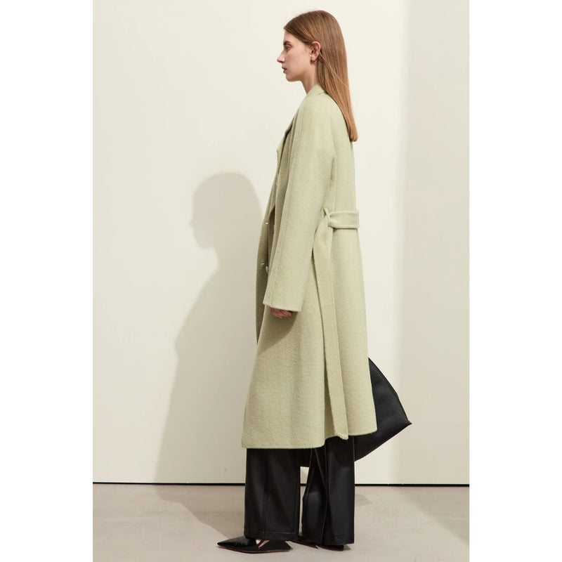 women's minimalist double-breasted wool coat, view 4 - MRSLM