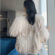 long faux fox fur tassel coat, view 4 - MRSLM