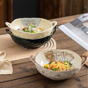 Cat design ceramic soup bowl with handle, view 9 - MRSLM