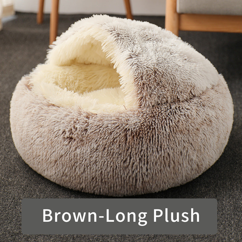 cozy round plush cat bed, view 5 - MRSLM