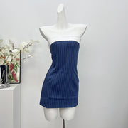 striped lapel tube top dress, view 10 - MRSLM